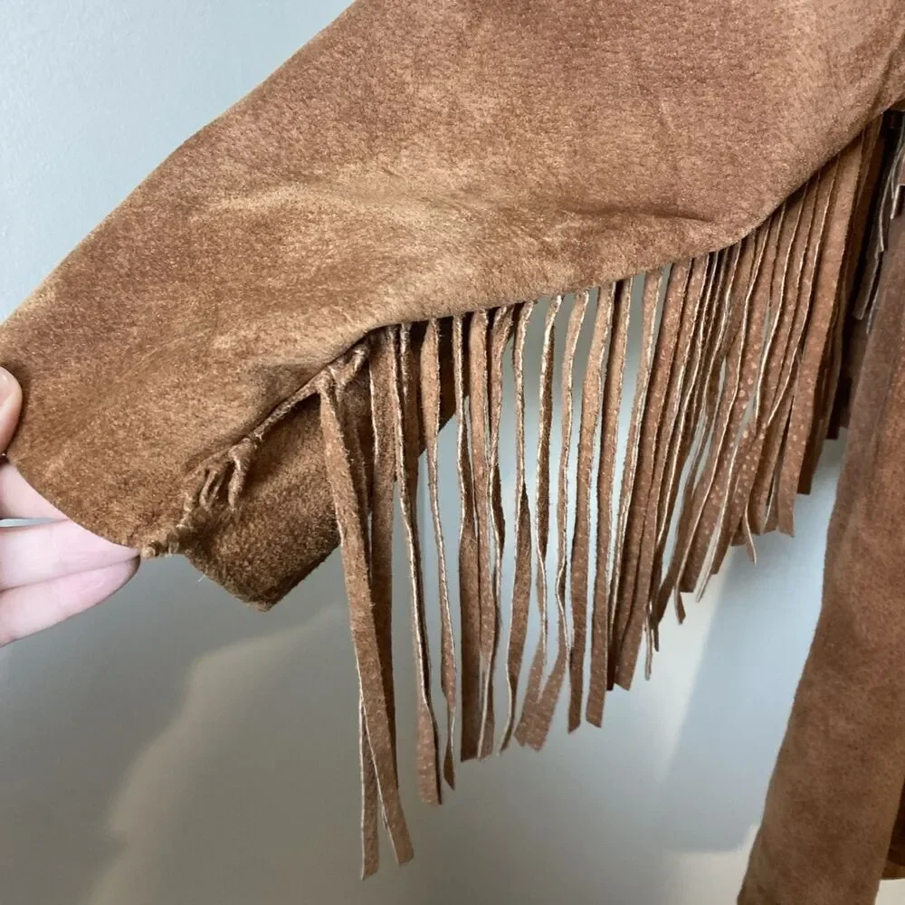 Vintage Leather Suede Fringe Jacket Women Large Brown Western Americana Cowgirl - Picture 5 of 8